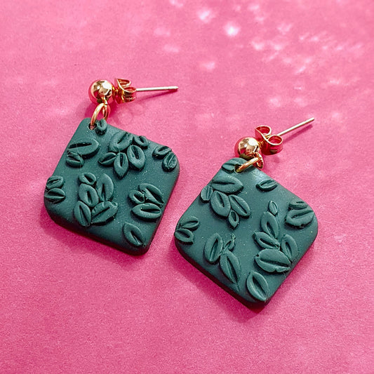 Teal Textured Leaf Earrings