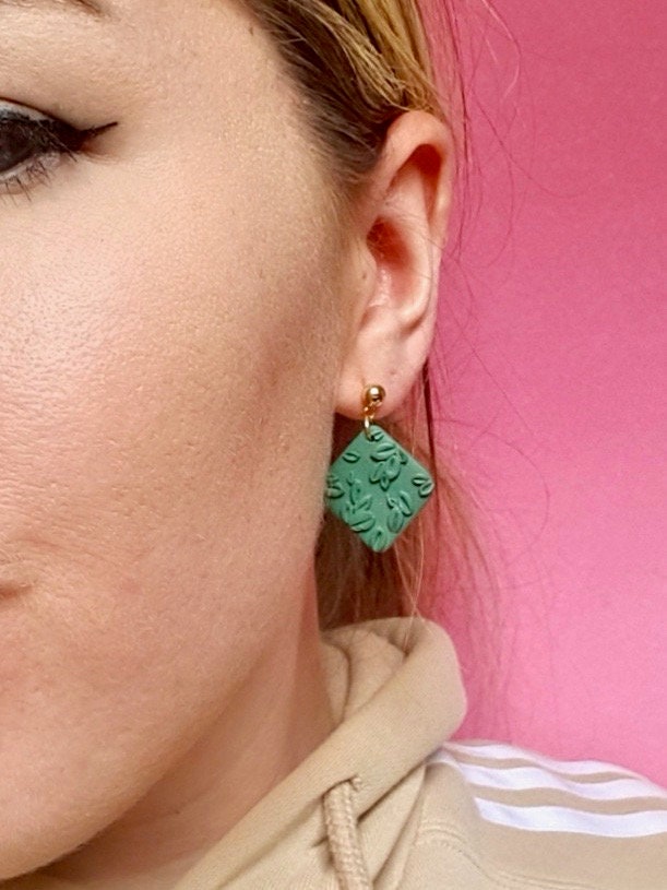 Teal Textured Leaf Earrings