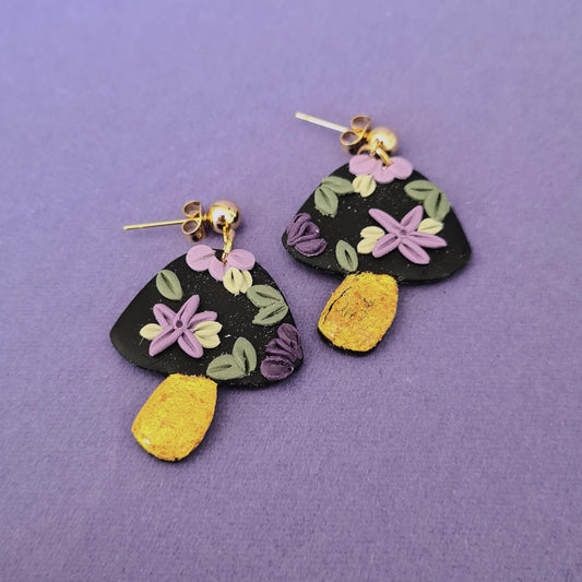 Purple Mushroom Statement Earrings | Studs | Hooks | Sterling Silver