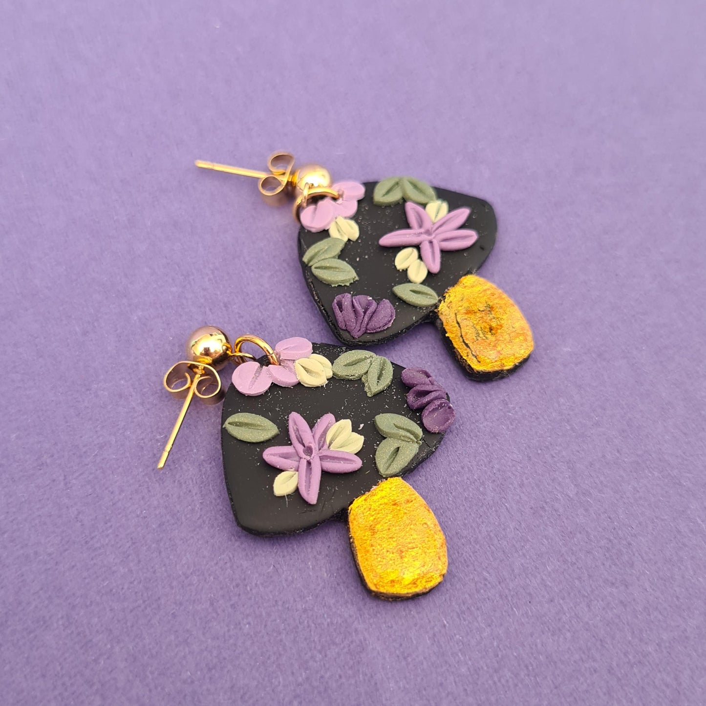 Purple Mushroom Statement Earrings | Studs | Hooks | Sterling Silver